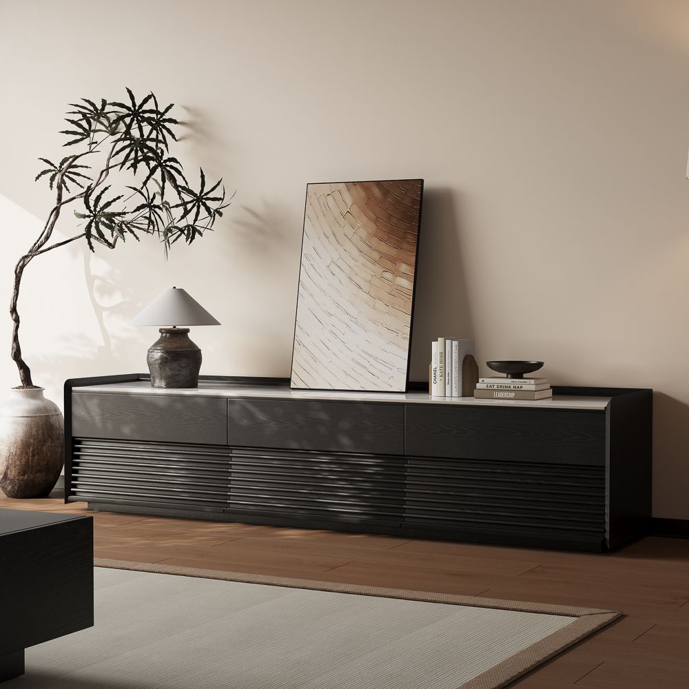 Sintered Stone Glossy White & Black Plywood TV Stands