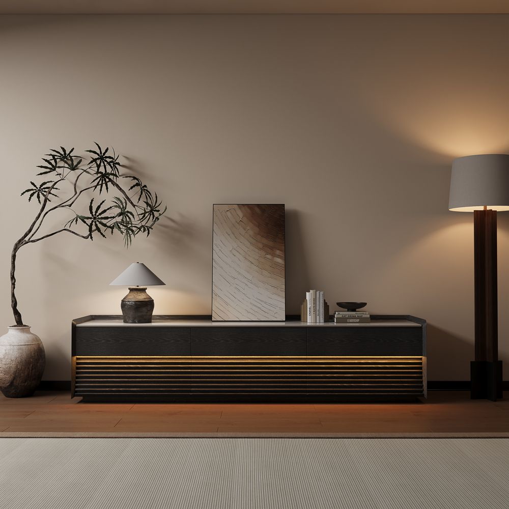 with Storage Glossy White & Black Plywood TV Stands