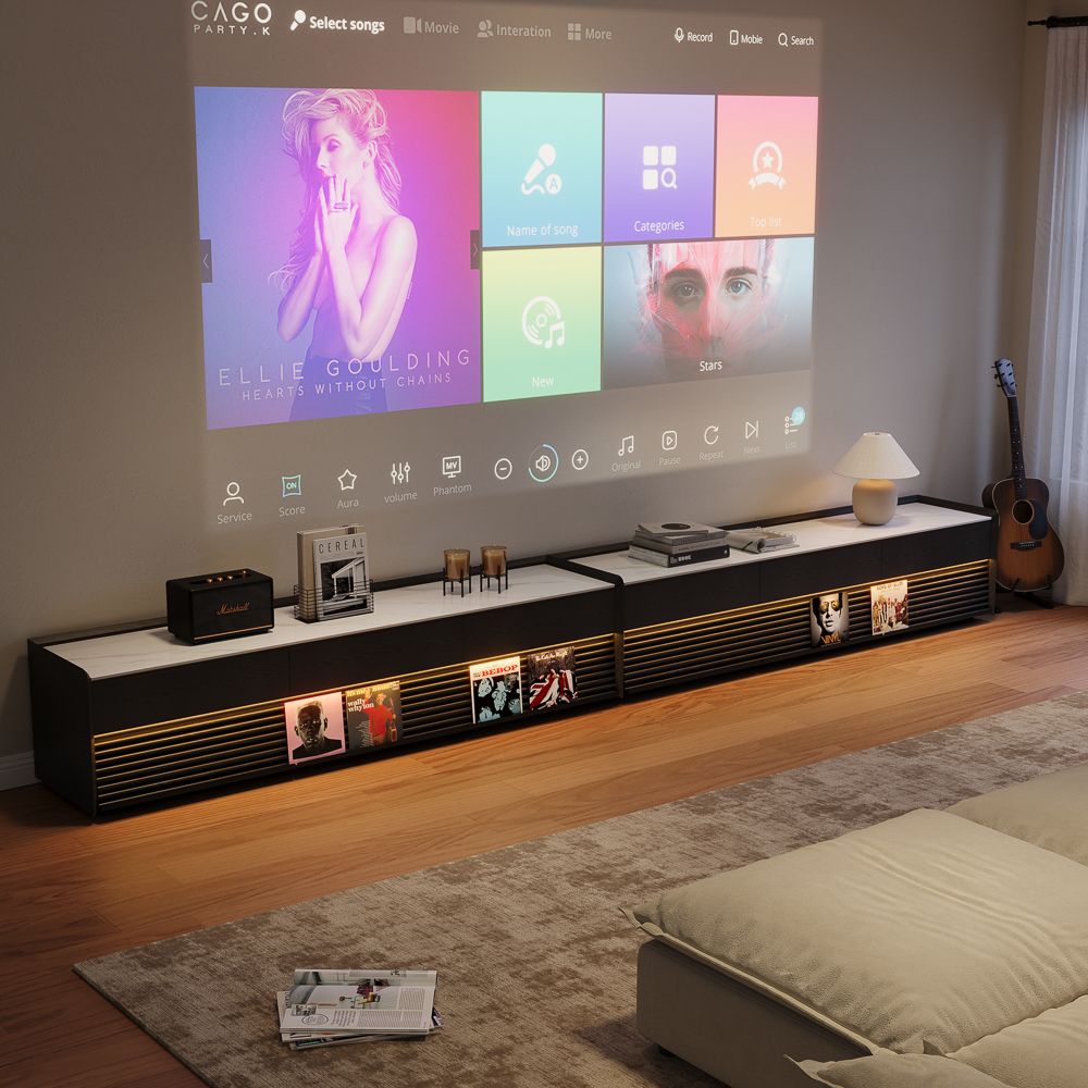 Wood Tabletop Glossy White & Black Plywood TV Stands