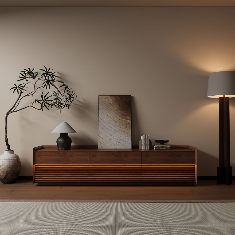 Low Walnut Color Plywood TV Stands