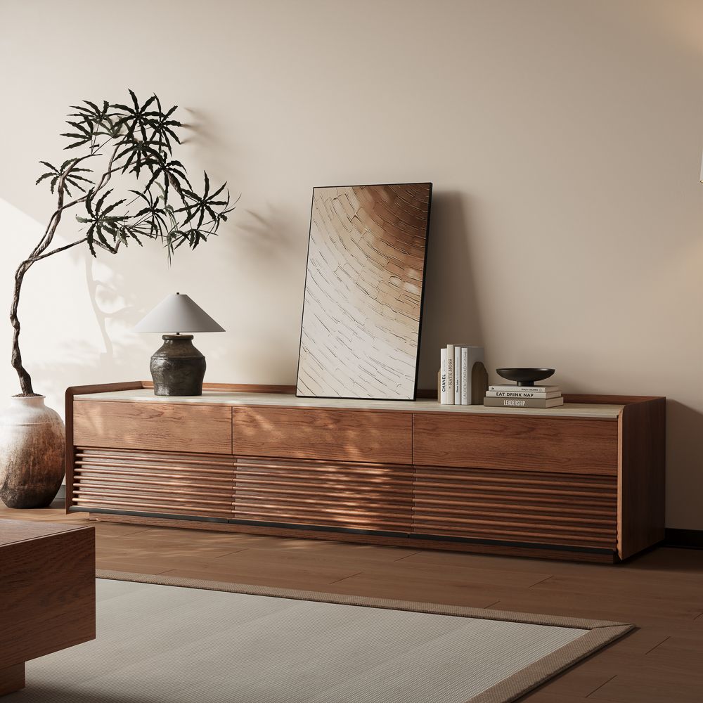 Fluted Walnut Plywood TV Stands