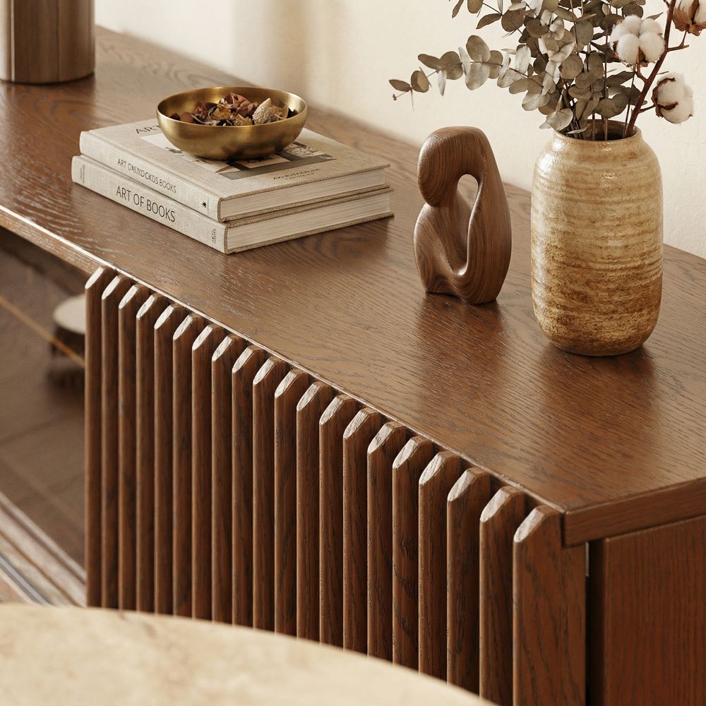 with Shelves Walnut Plywood TV Stands