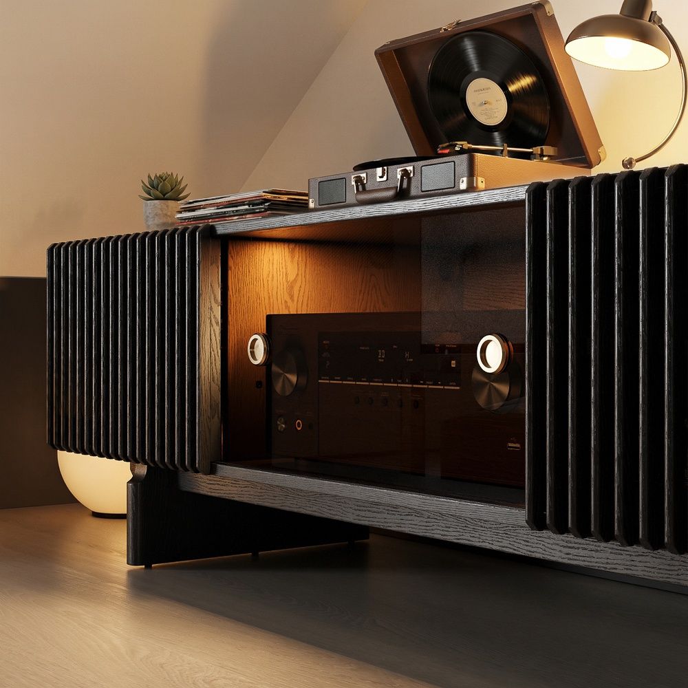 with Glass Door Black Plywood TV Stands