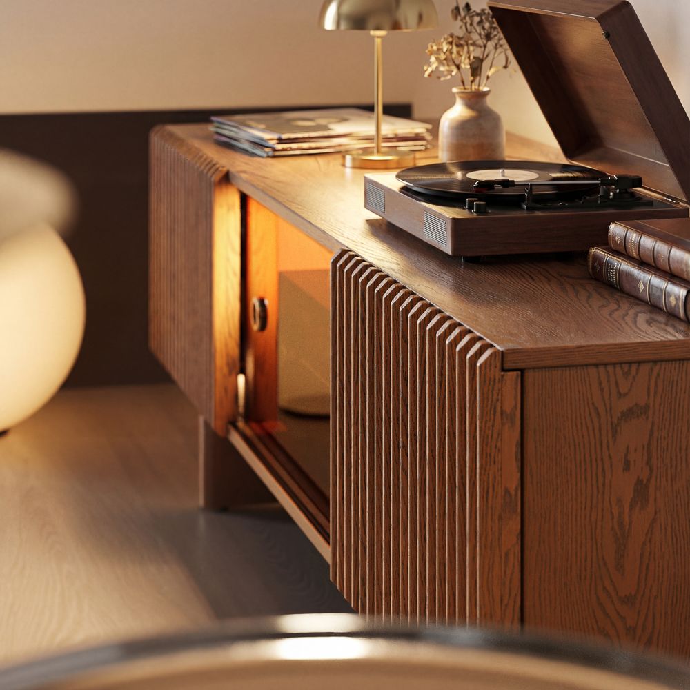 Scandinavian Walnut Plywood TV Stands