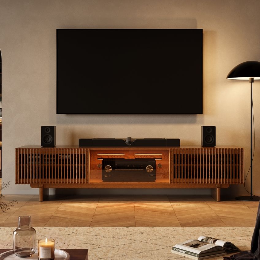 with Glass Door Walnut Plywood TV Stands