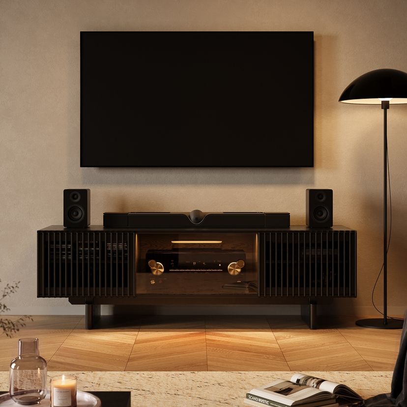 Sliding Door Black Plywood TV Stands