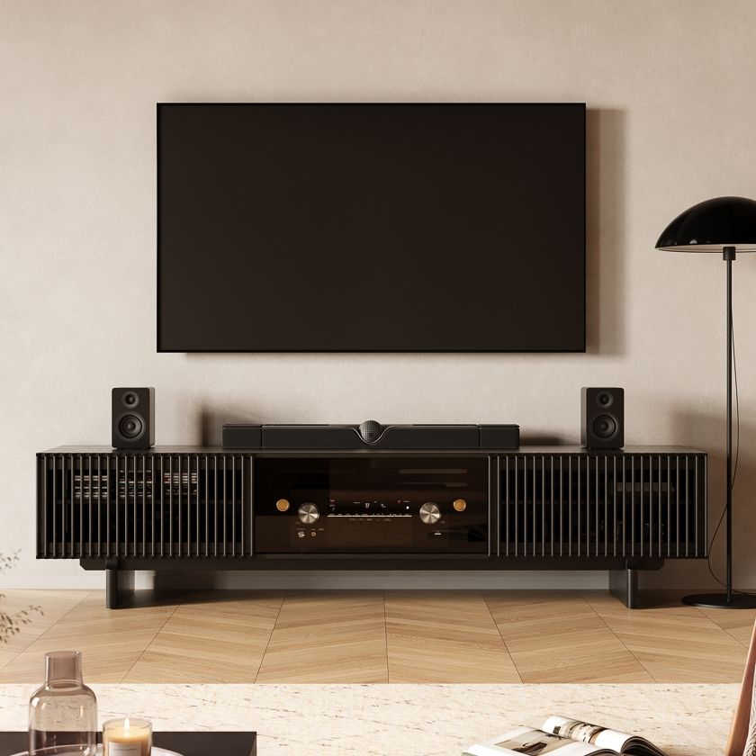 with Shelves Black Plywood TV Stands