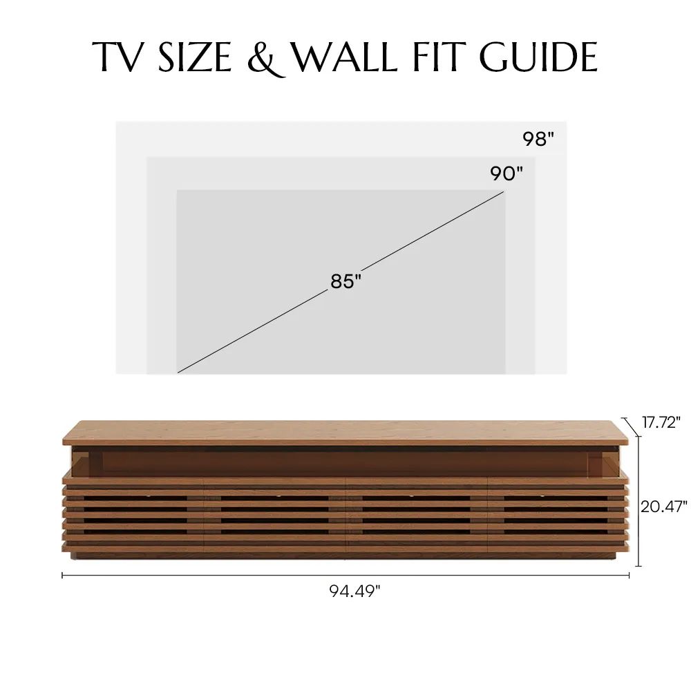 Slatted Design Walnut Color Engineered Wood TV Stands