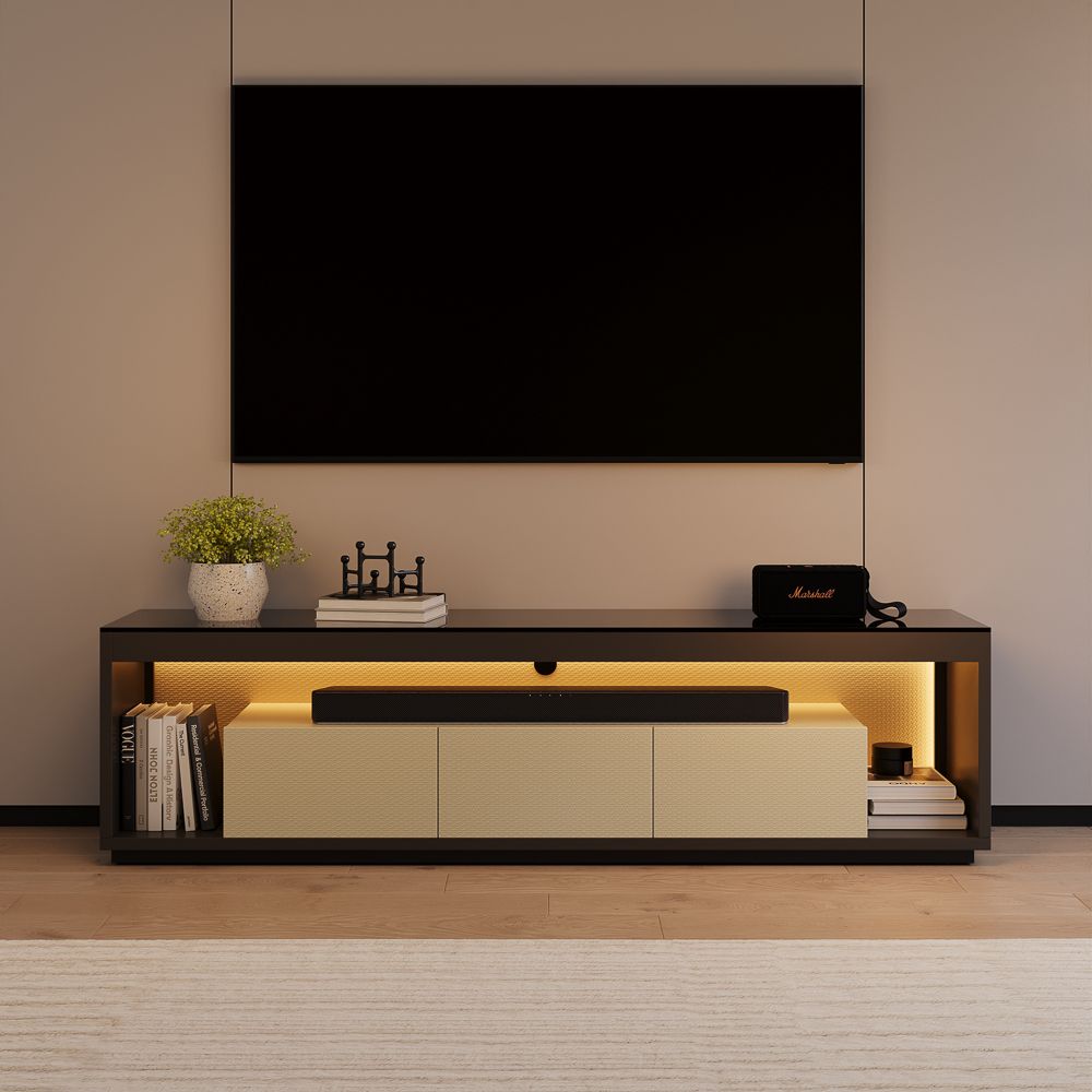 Perfect for 70 Inch TV Beige+Dark Gray Engineered Wood TV Stands