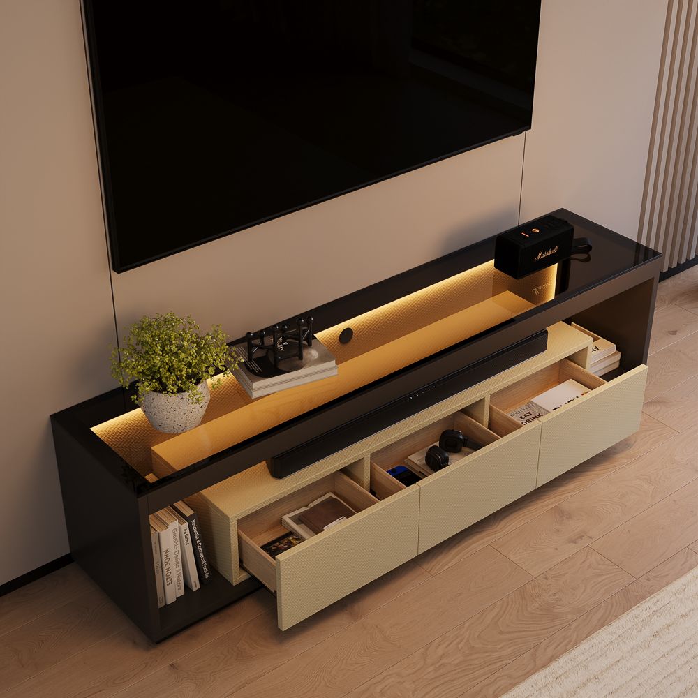 Dark Gray Beige+Dark Gray Engineered Wood TV Stands