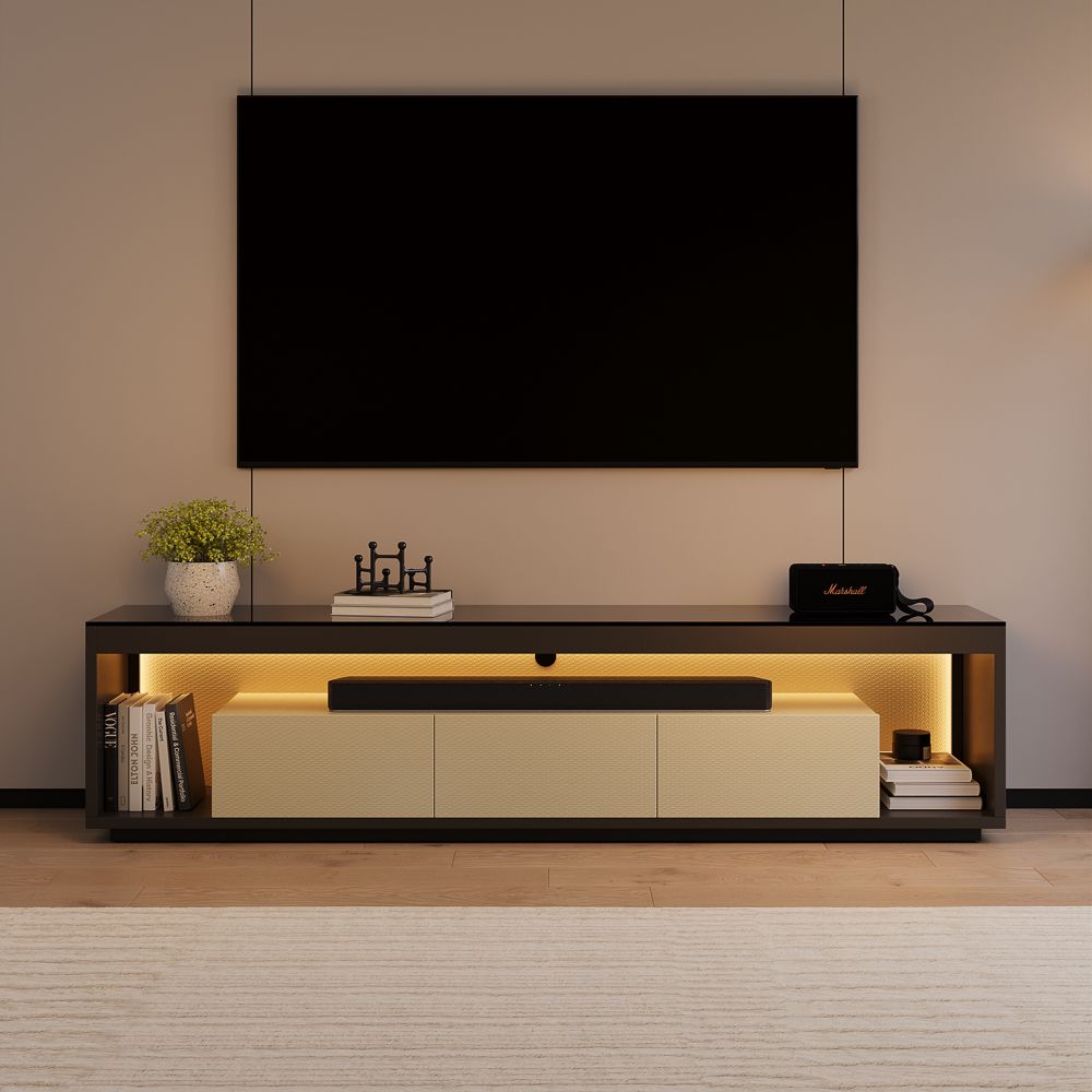 MDF Beige+Dark Gray Engineered Wood TV Stands
