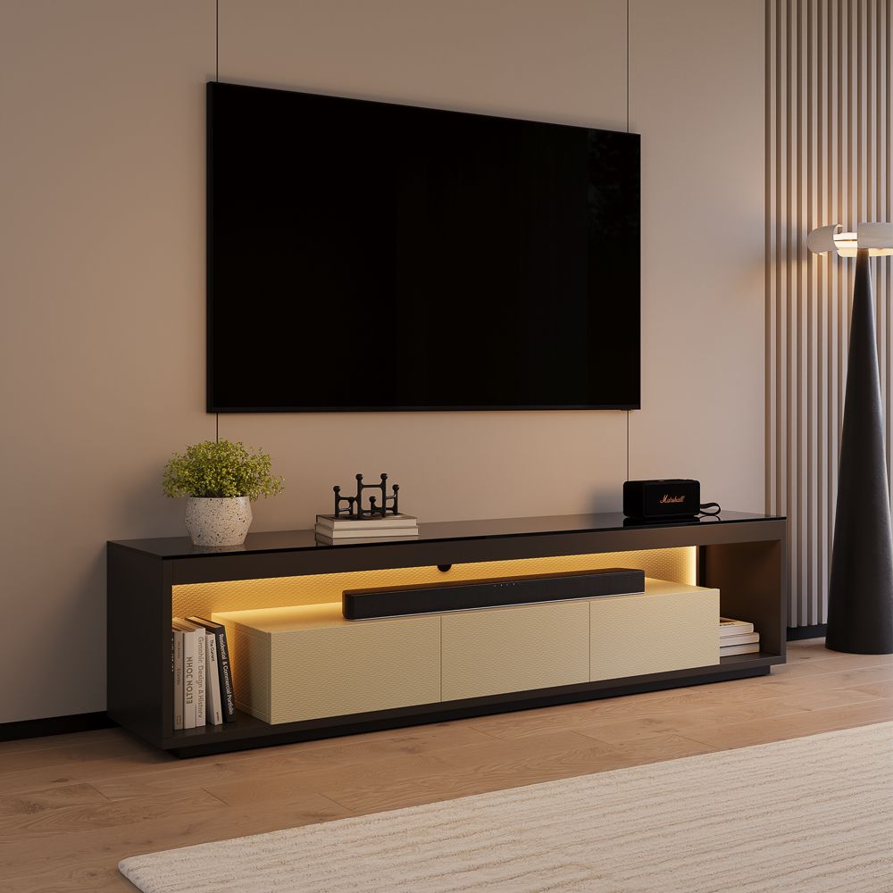 Perfect for 70 Inch TV Beige+Dark Gray Engineered Wood TV Stands