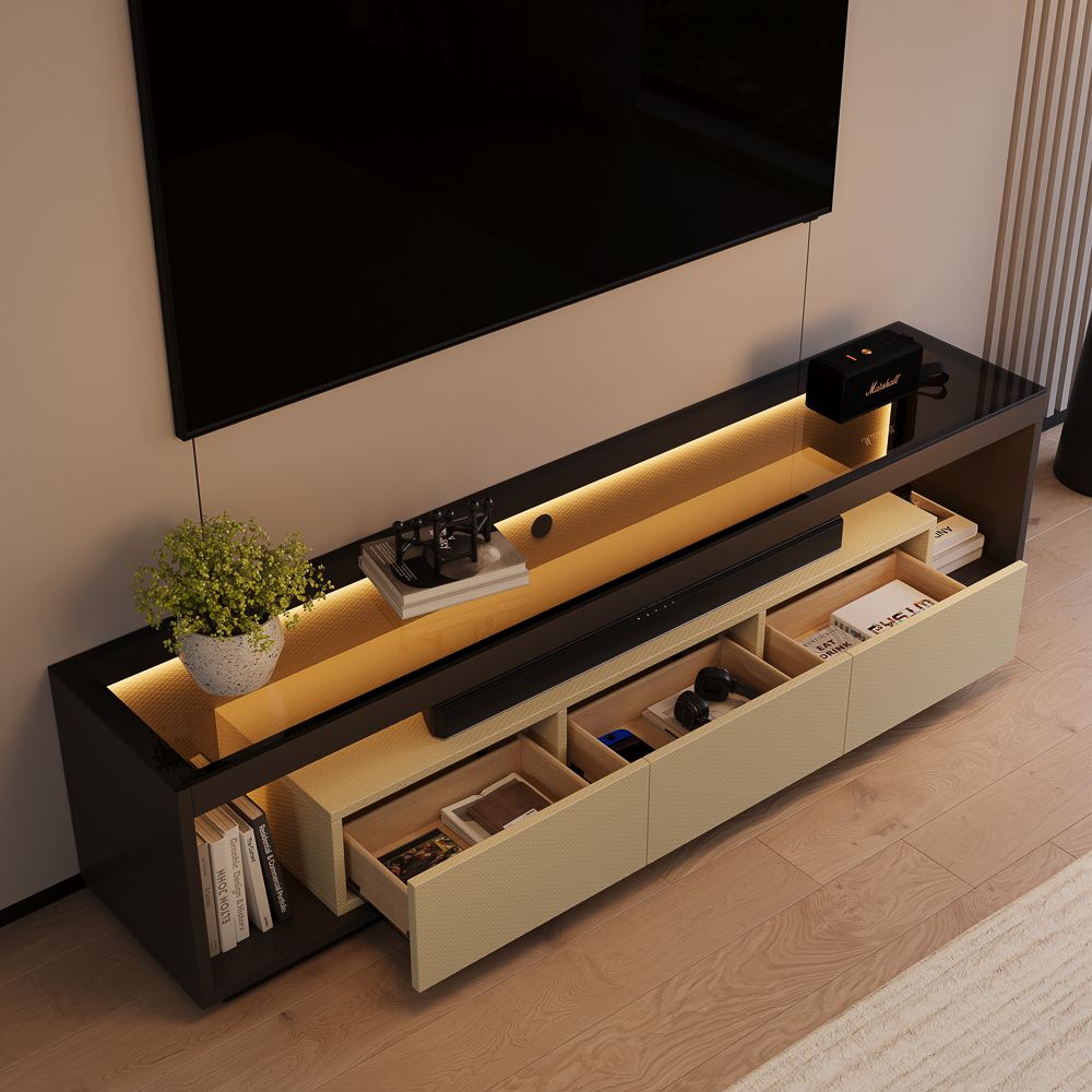 Living Room Beige+Dark Gray Engineered Wood TV Stands