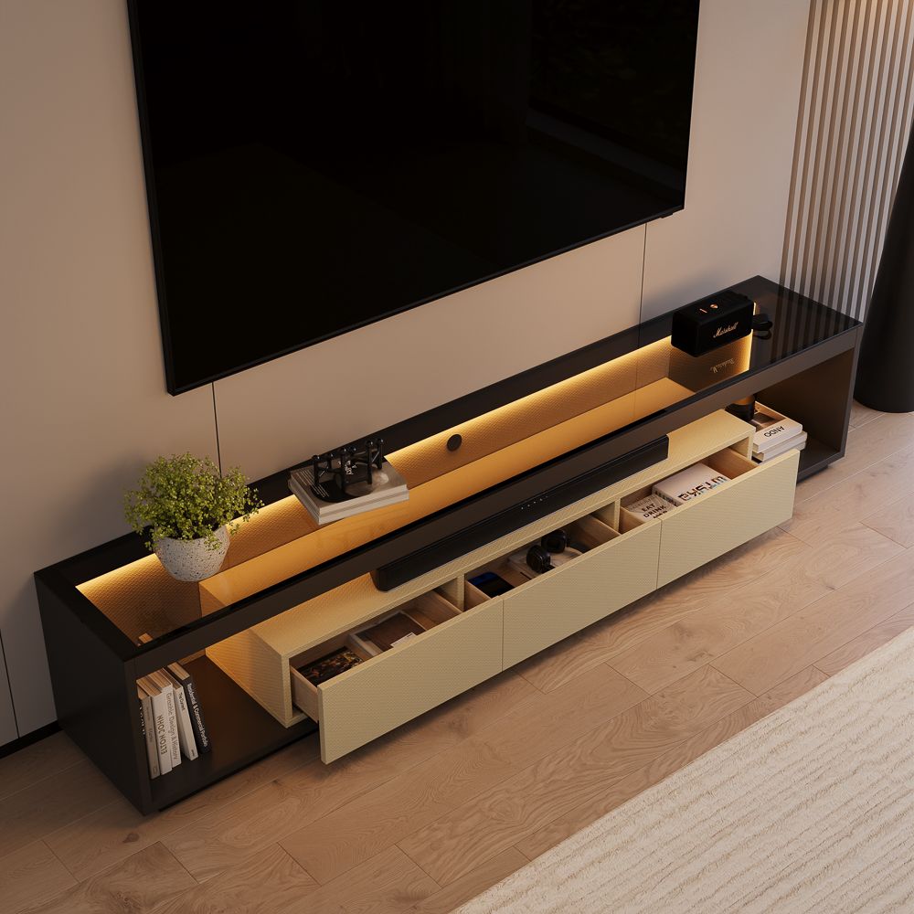 Beige+Dark Gray Engineered Wood TV Stands