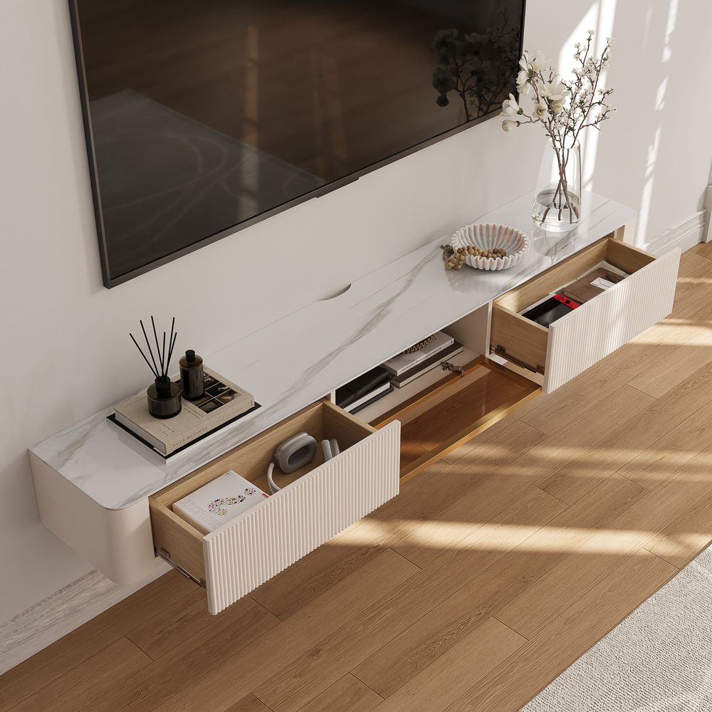 Floating Beige Glossy Sintered Stone TV Stands