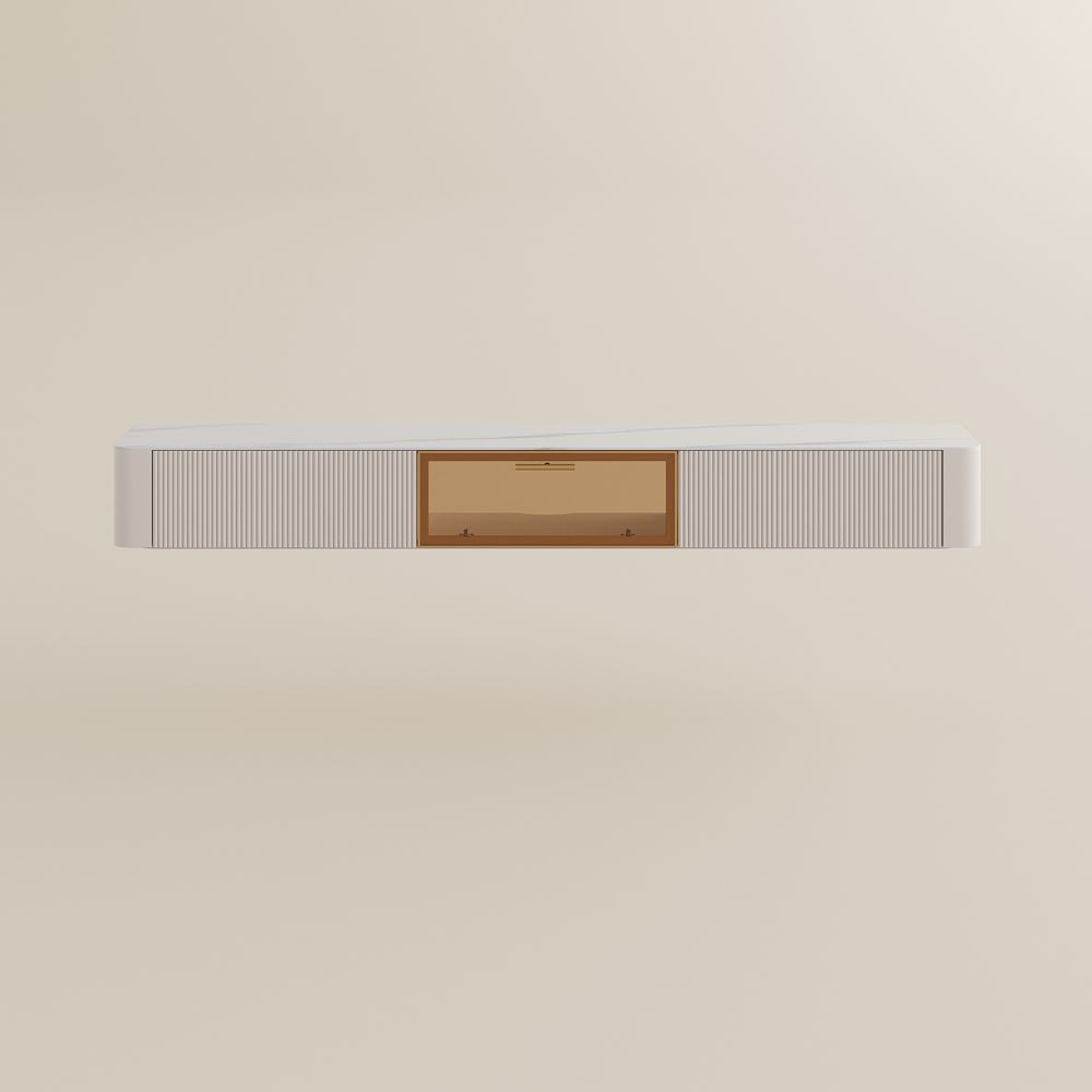 Floating Beige Glossy Sintered Stone TV Stands