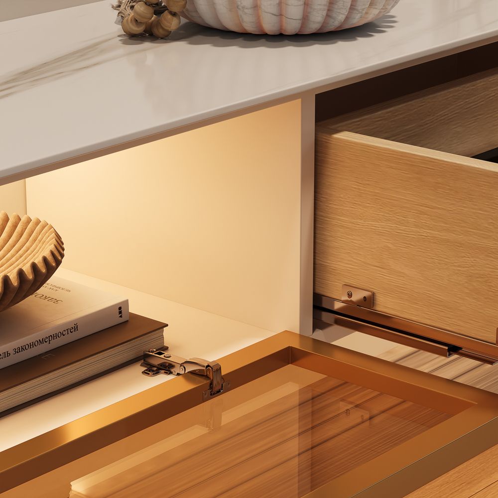 FLOAT Beige Glossy Sintered Stone TV Stands