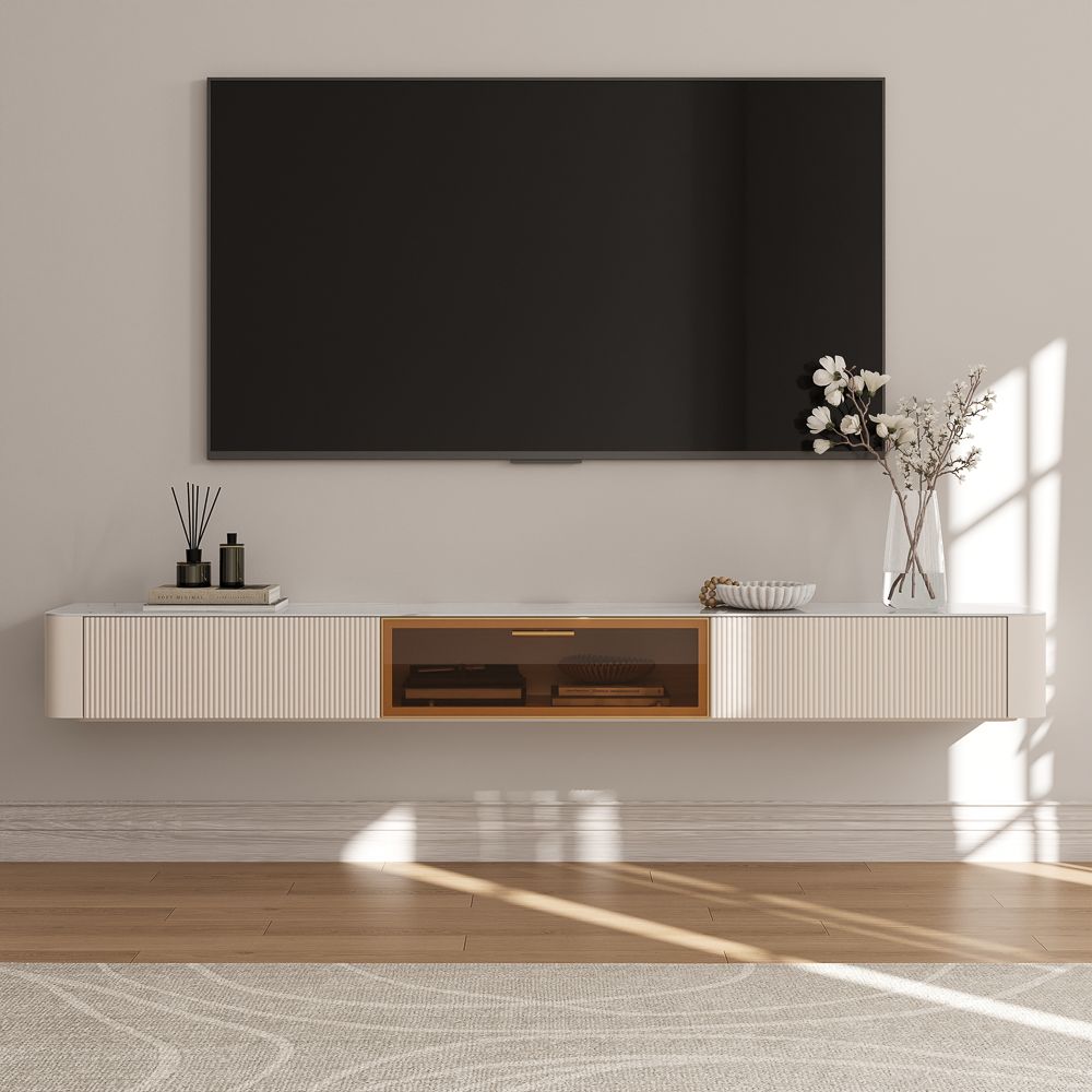 Floating Beige Glossy Sintered Stone TV Stands