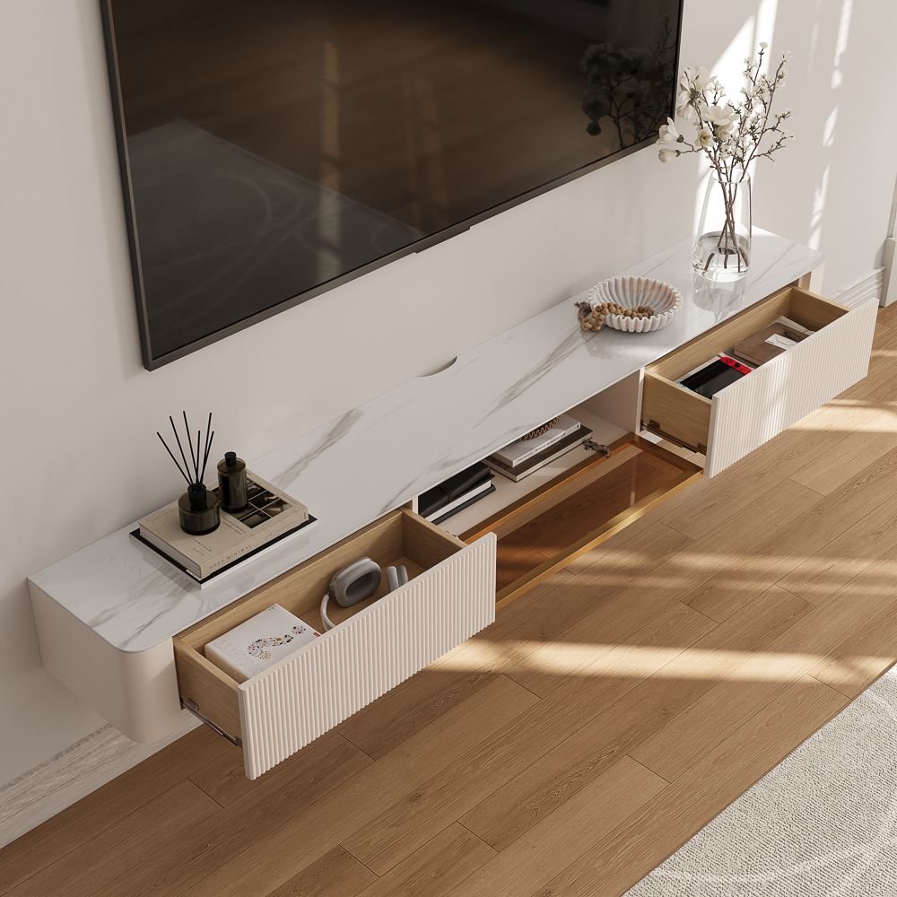 Floating Beige Glossy Sintered Stone TV Stands