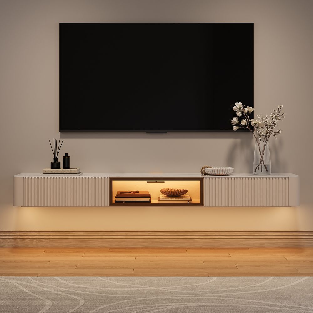 Modern Minimalist Beige Glossy Sintered Stone TV Stands