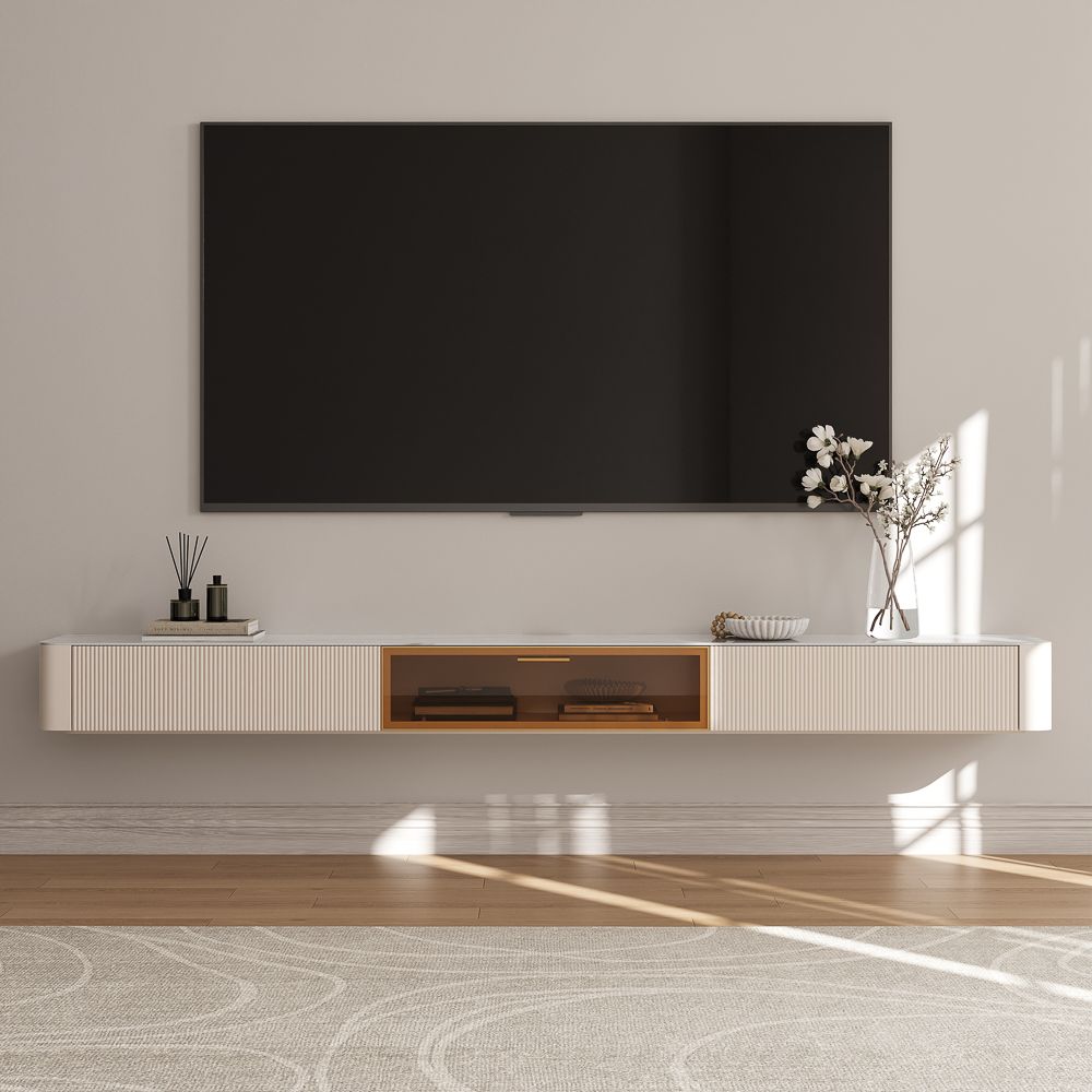 with Storage Beige Glossy Sintered Stone TV Stands