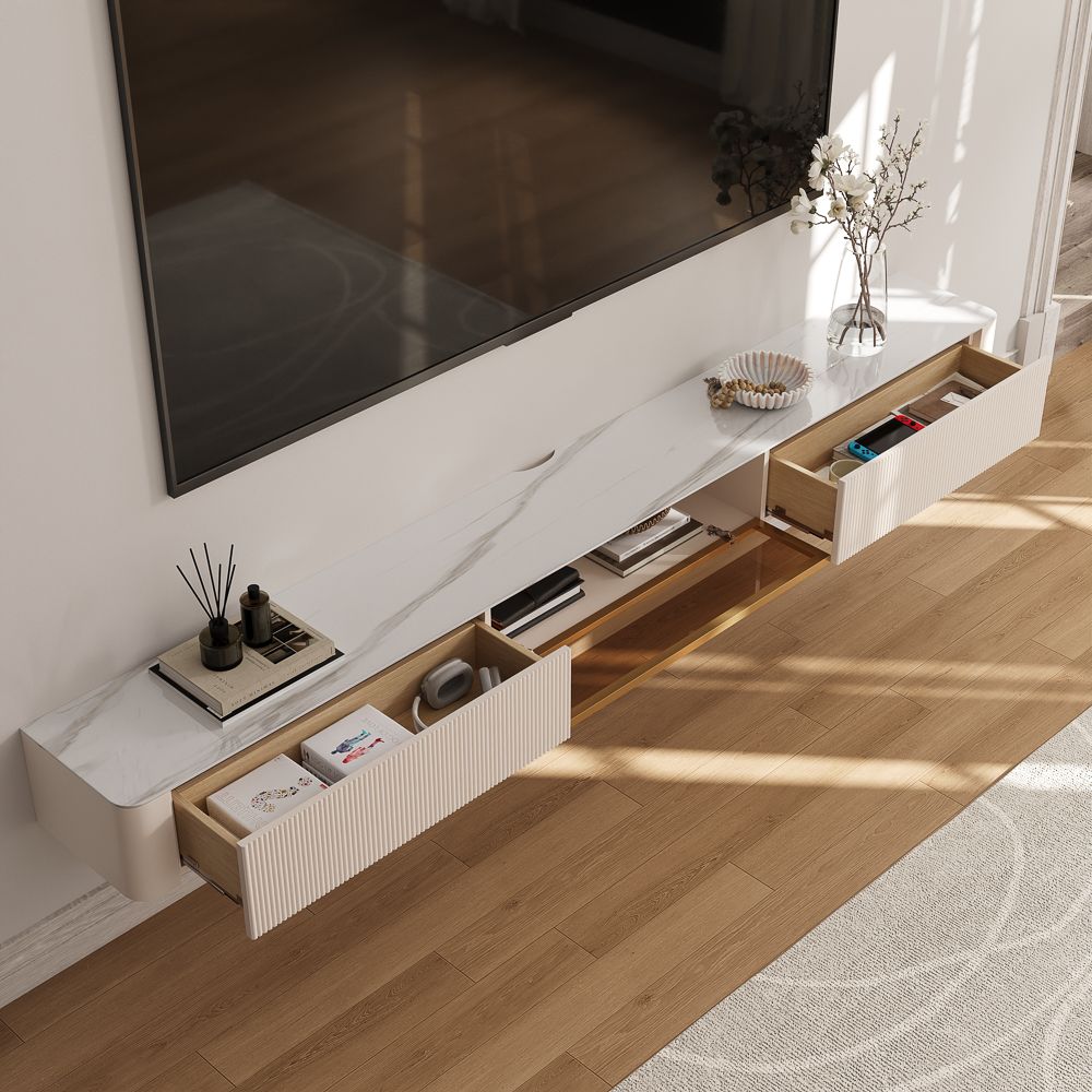 Living Room Beige Glossy Sintered Stone TV Stands