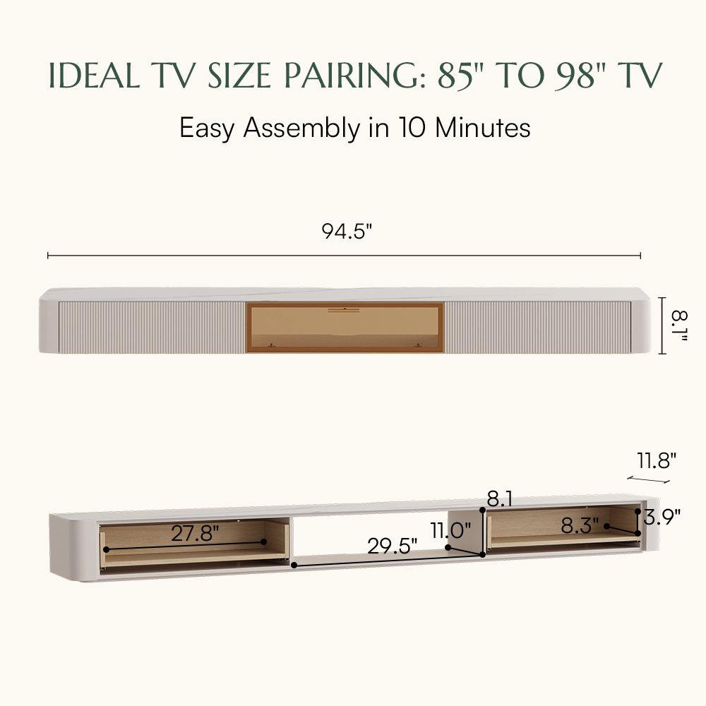 with Doors Beige Glossy Sintered Stone TV Stands