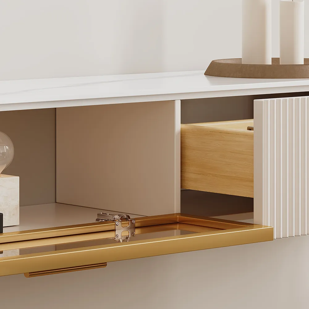 Floating Beige Glossy Sintered Stone TV Stands