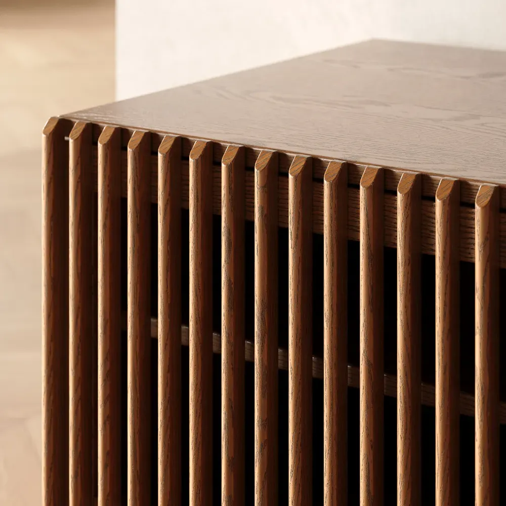 with Glass Door Walnut Color Plywood TV Stands