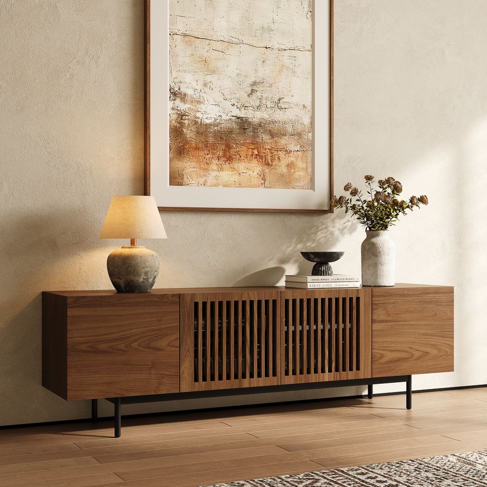 with Doors Walnut Color MDF TV Stands