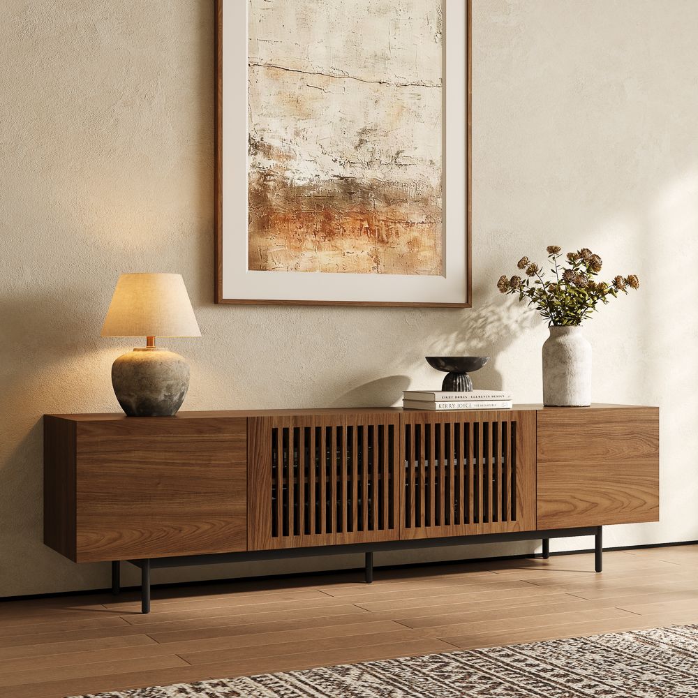 with Doors Walnut Color MDF TV Stands