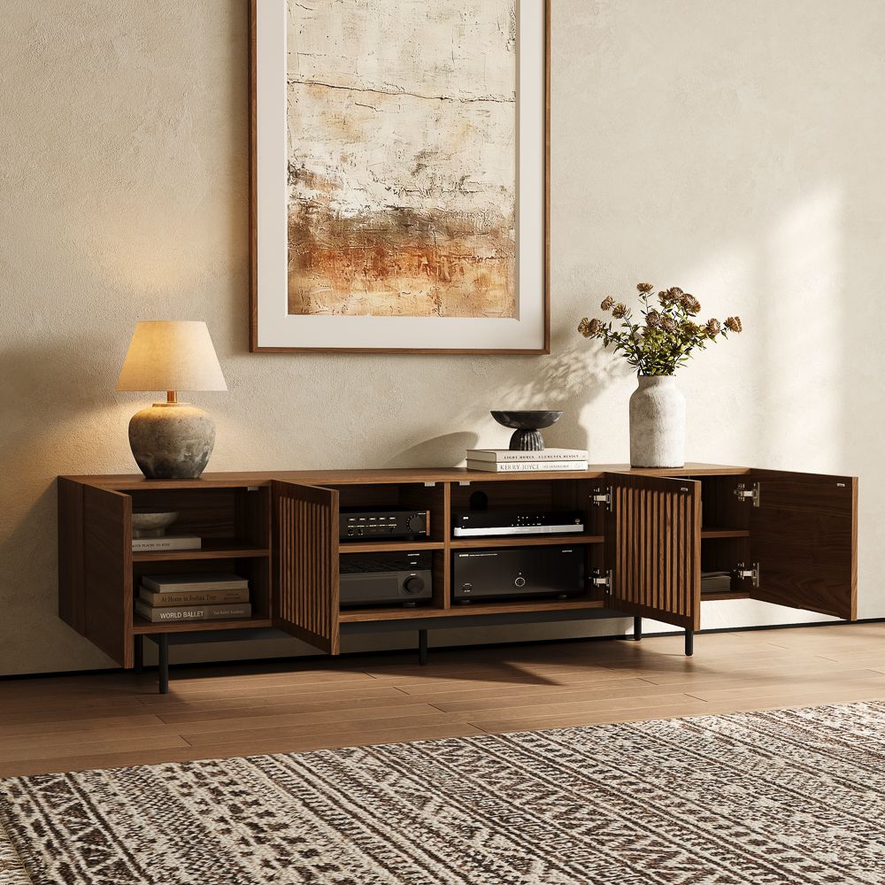 Perfect for 75 Inch TV Walnut Color MDF TV Stands