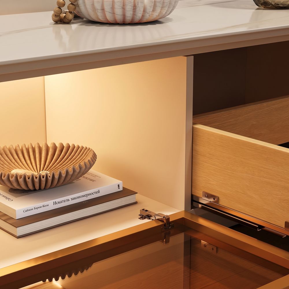 with Storage White Glossy Sintered Stone TV Stands