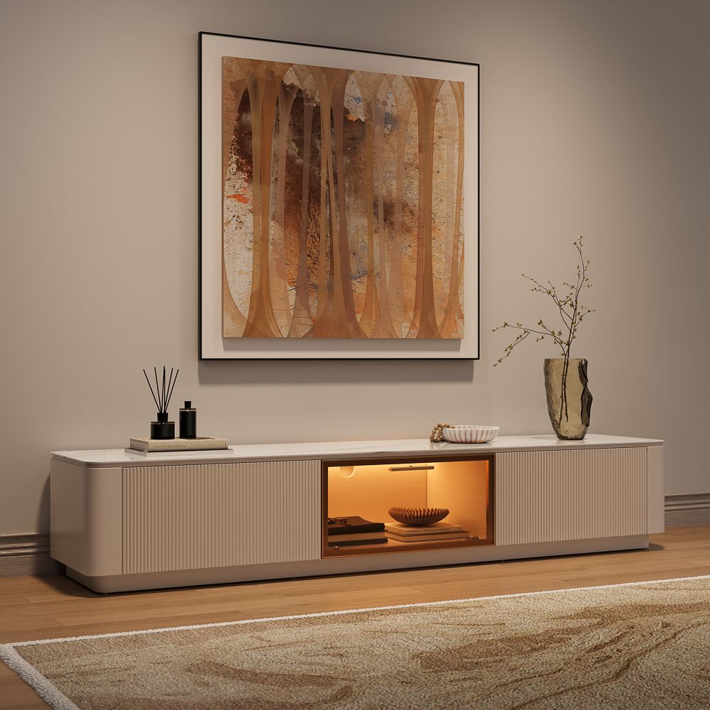 Large White Glossy Sintered Stone TV Stands