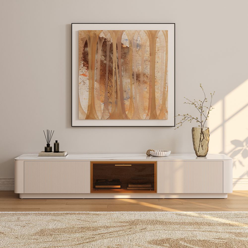 Long White Glossy Sintered Stone TV Stands