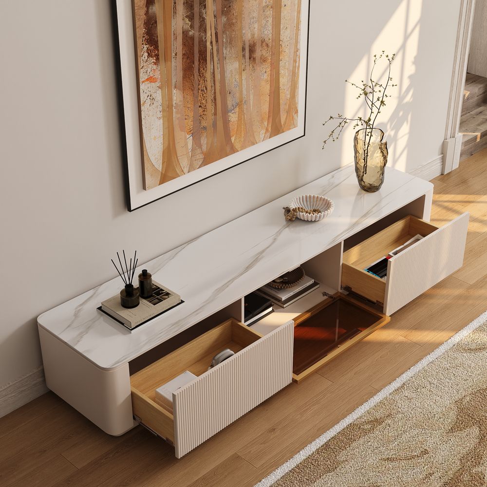 Beige White Glossy Sintered Stone TV Stands