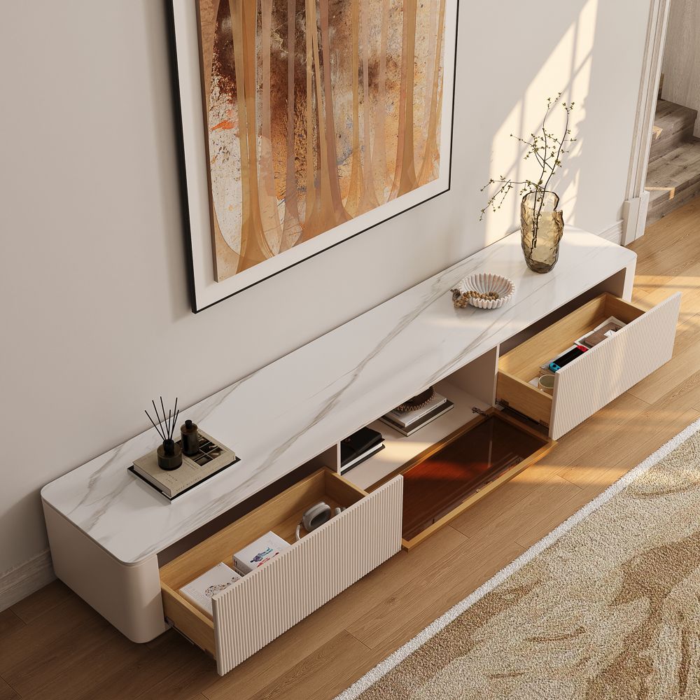 with Drawers White Glossy Sintered Stone TV Stands