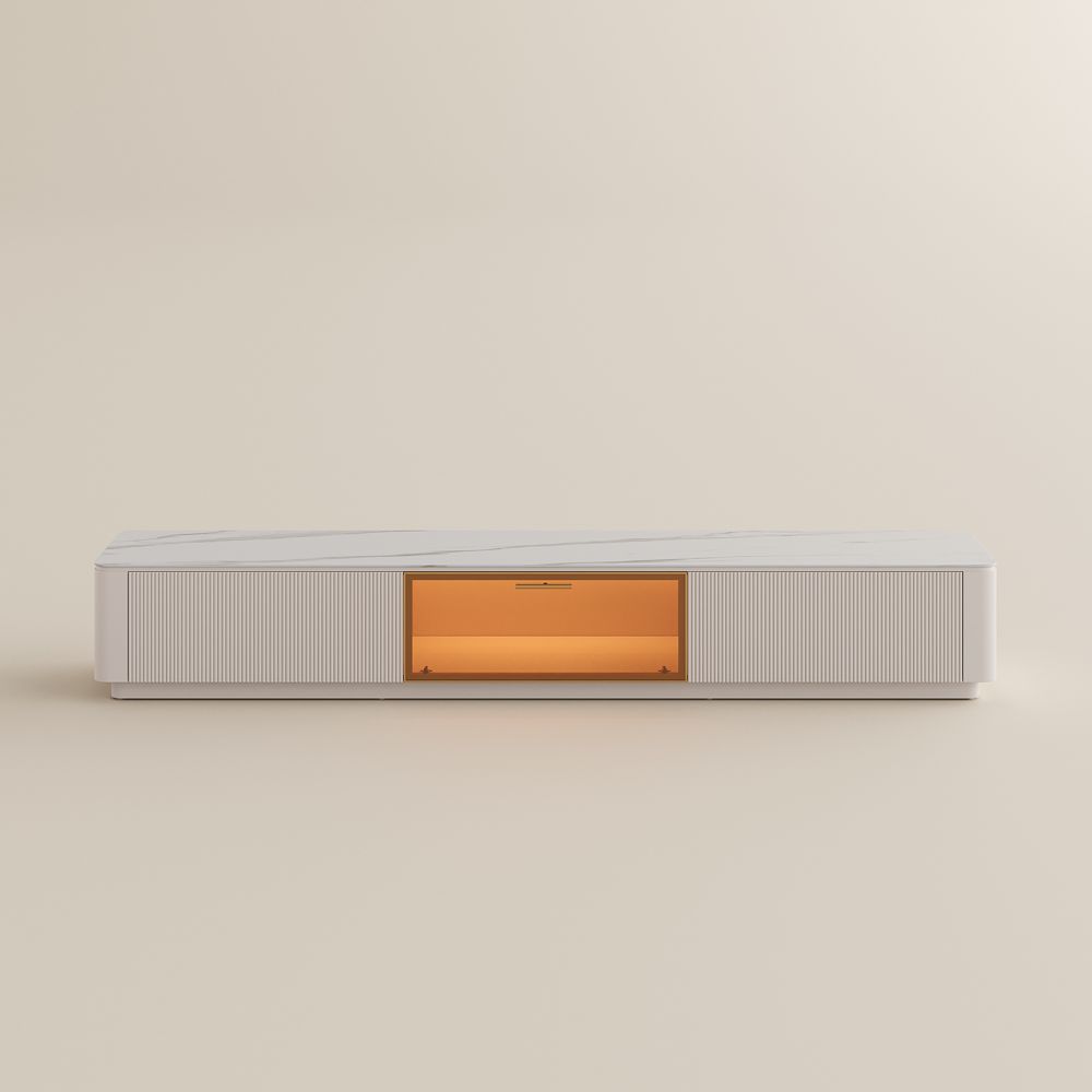 with Storage White Glossy Sintered Stone TV Stands