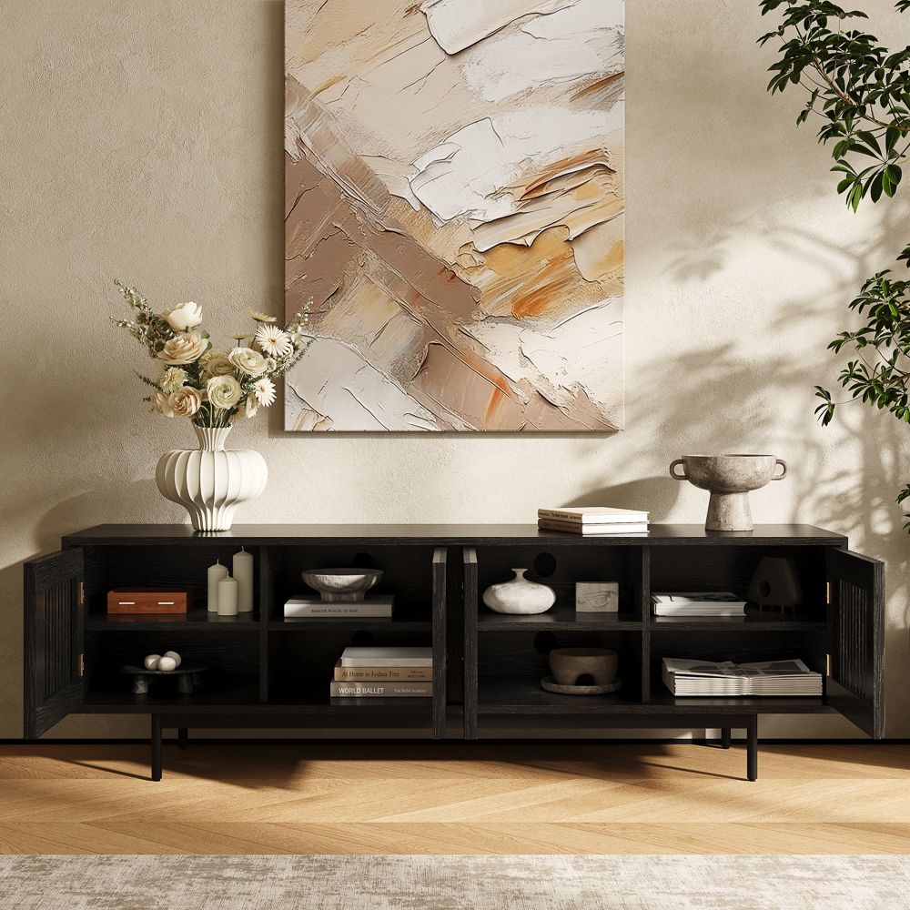with Shelves Black MDF TV Stands