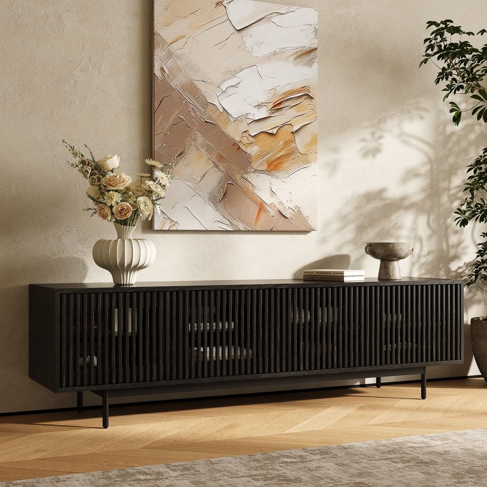 with Shelves Black MDF TV Stands