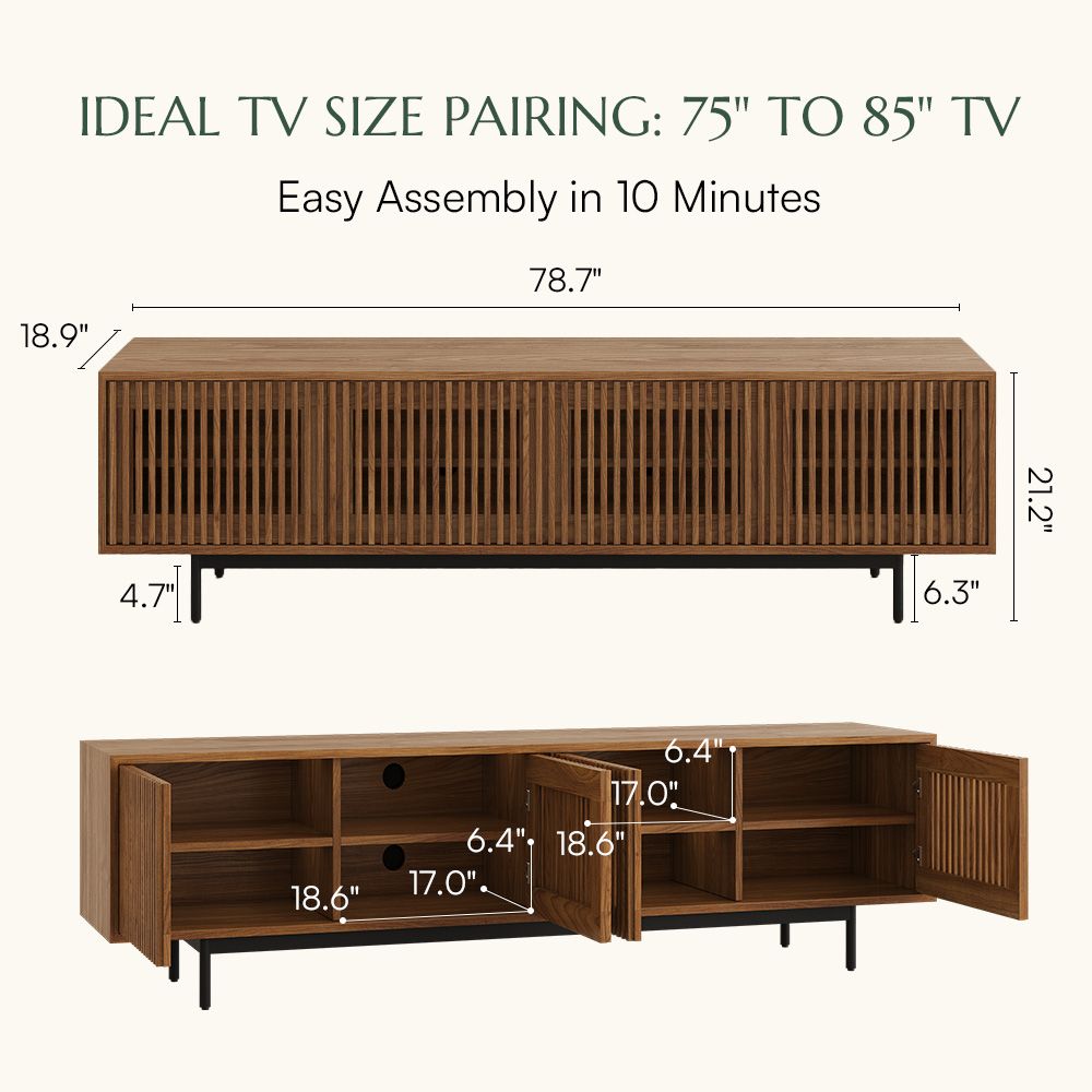 Perfect for 75 Inch TV Walnut Color MDF TV Stands