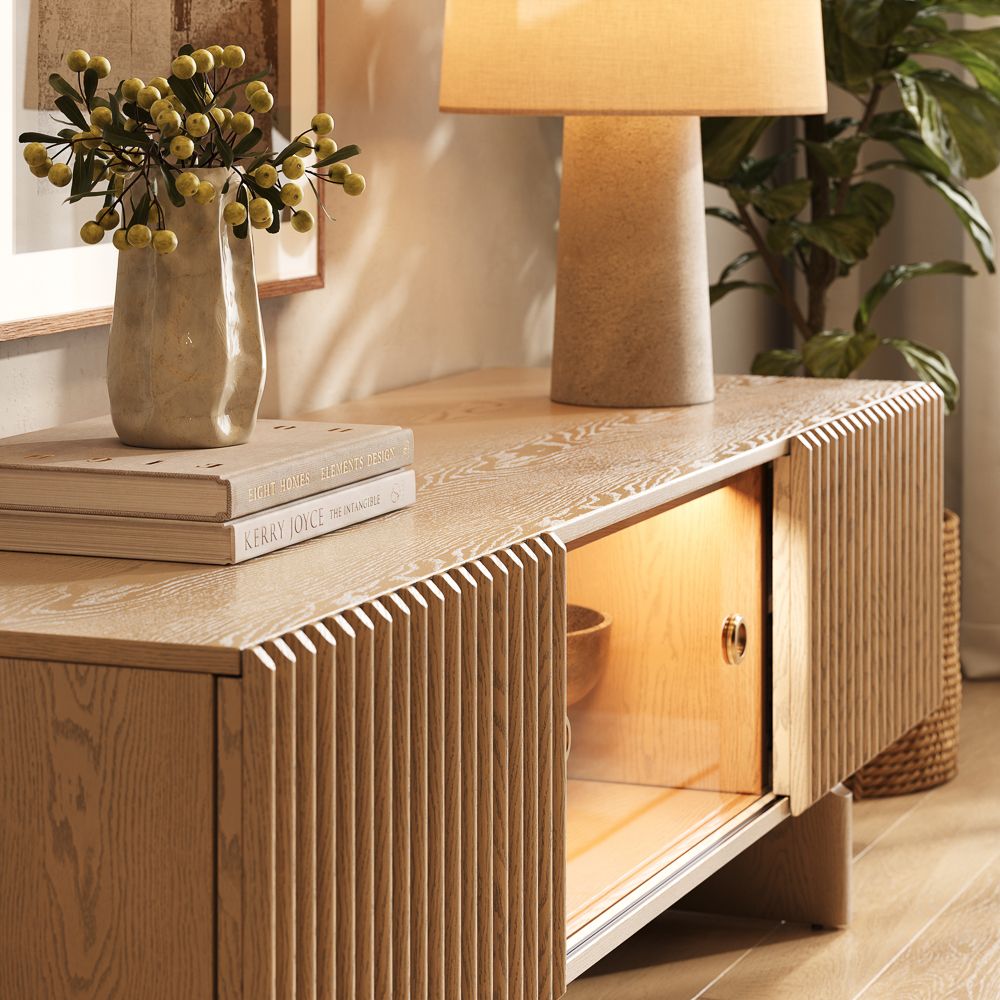 with Shelves Natural Wood Color Plywood TV Stands