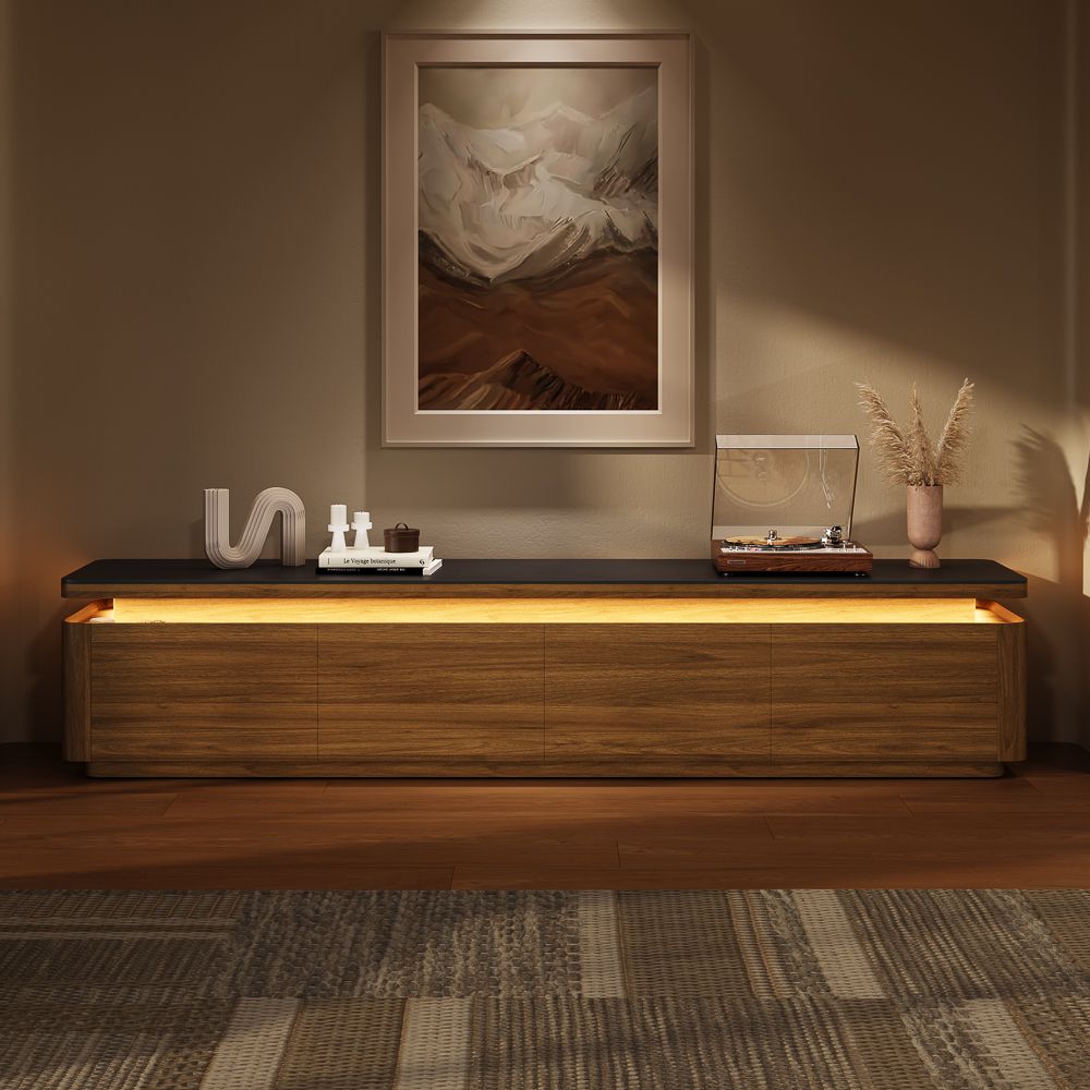 with Drawers Walnut & Black MDF TV Stands
