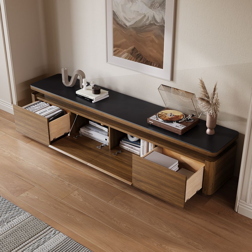 On the Ground Walnut & Black MDF TV Stands