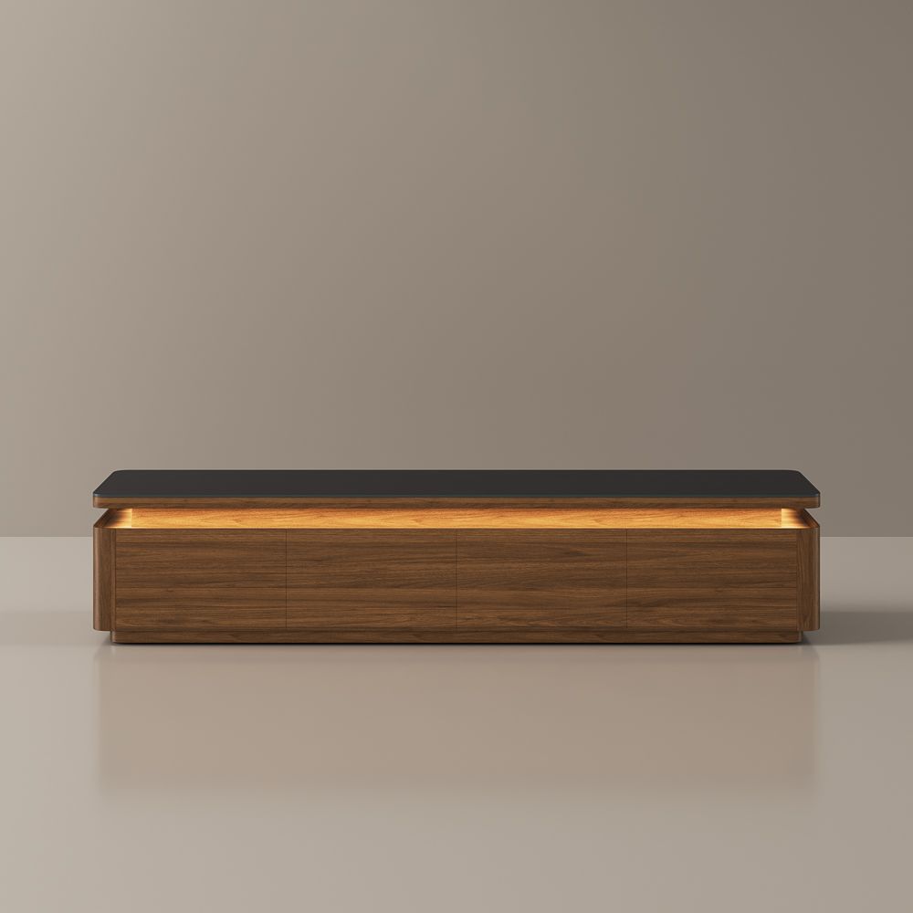 with Drawers Walnut & Black MDF TV Stands