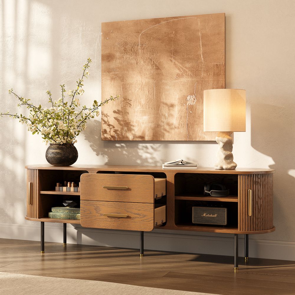 with Drawers Walnut Color Plywood TV Stands