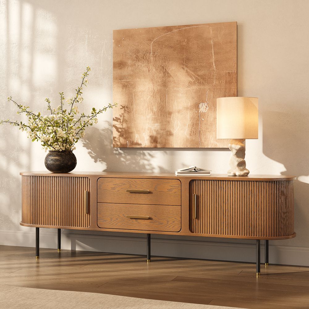 Perfect for 75 Inch TV Walnut Color Plywood TV Stands