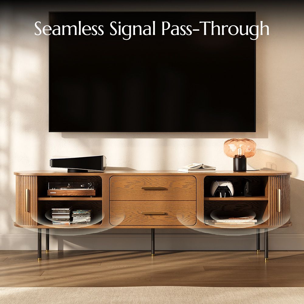 Fluted Walnut Color Plywood TV Stands