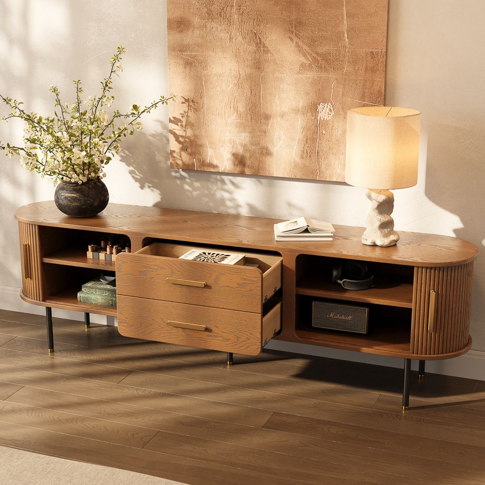 with Drawers Walnut Color Plywood TV Stands