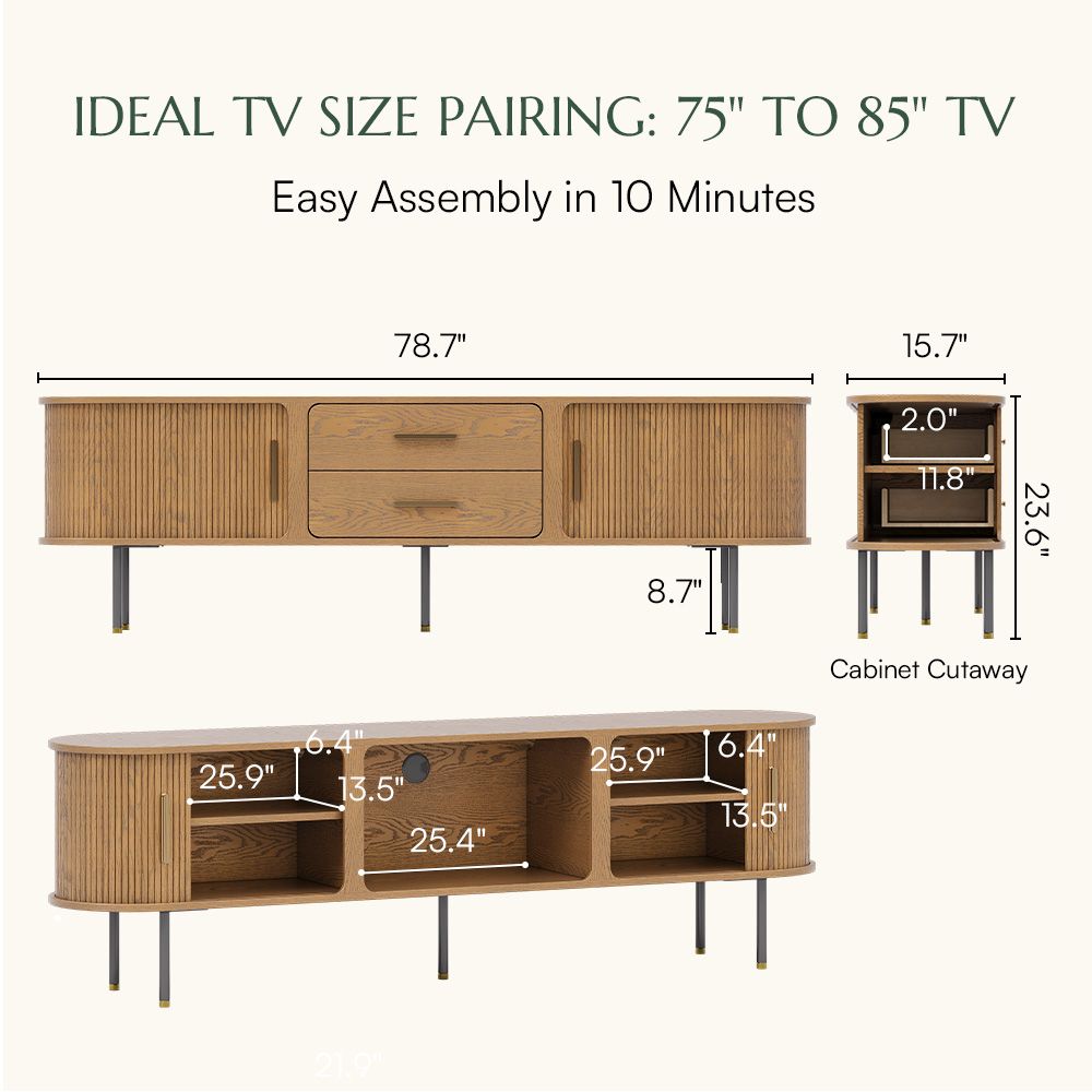 Perfect for 75 Inch TV Walnut Color Plywood TV Stands